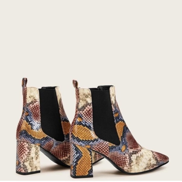 SHEIN Colorful Snakeskin Pull on Heeled Ankle Boots with Pointy Toe Size… - Picture 2 of 11